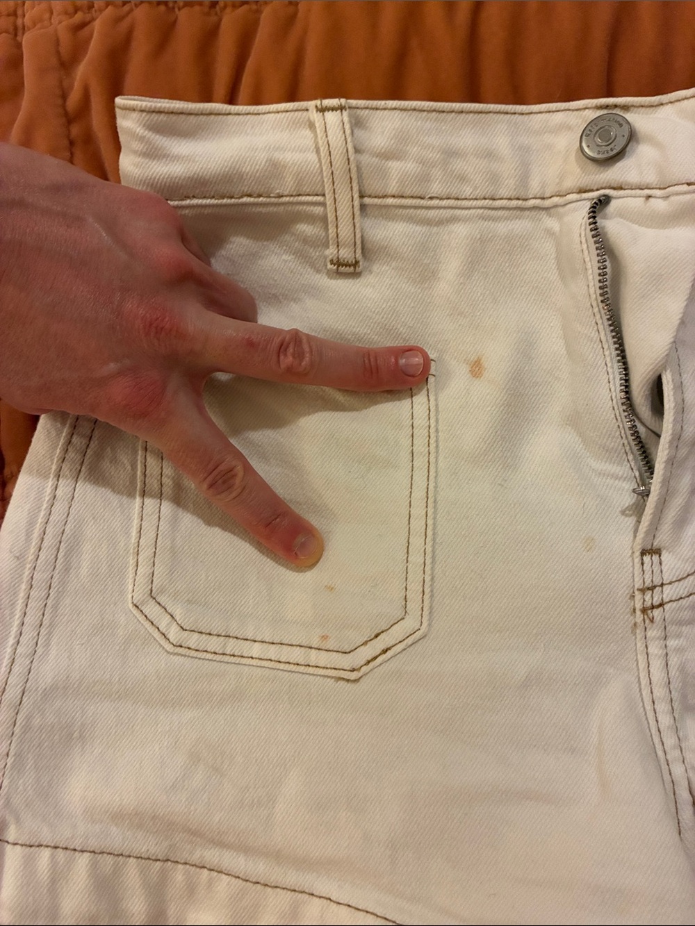 Alyssa high rise stretch organic denim Jean short, white + tan stitching, 25 - Picture 7 of 9